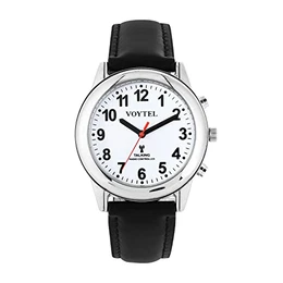 Deutsch Herren Sprechende Armbanduhr Lederarmband Silber Blindenuhr Funk
