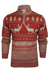 Herren Nordic Fairisle 1/4-Zip Weihnachtspullover (Burgundy/Grey) M