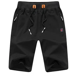 Kurze Hosen Herren Shorts Herren Baumwolle Sommer Sport Shorts Sporthose Herren Kurz Mit Reißverschlusstaschen,Tunnelzug (Schwarz-M)