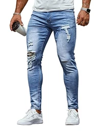 Herren Skinny Slim Fit Ripped Distressed Stretch Jeans Hose, Blue2001, 48
