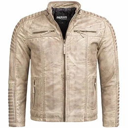Herren Lederjacke Echtes Leder Jacke Echtleder Übergangsjacke Fashion in 5 Farben Gr. S-7XL Design1 (Beige, M)