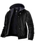 Wantdo Herren Winddichte Leder Motorradjacke Retro PU Jacke mit Kapuze Schwarz