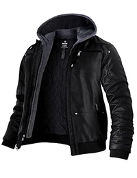 Herren Lederjacke Ubergangs Jacke Leder Kunstleder Jacke Lederimitat Jacke Winter Schwarz-Verdicken M