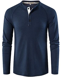 YAOHUOLE Herren Longsleeve Shirt Henley Langarm Marine