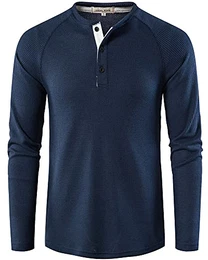 Hemd Herren Longsleeve Henley Shirt Langarm Men T-Shirt Knopfleiste Blouse Tops Marine M