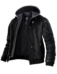 Wantdo Herren Winddichte Leder Motorradjacke Retro PU Jacke mit Kapuze Schwarz