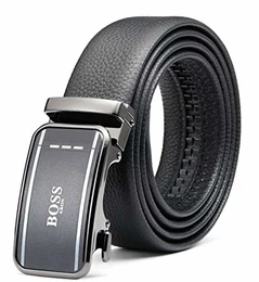 Ledergürtel Herren Leder Gürtel mit Automatik Schnalle Business Anzug 35mm Belt Schwarz (QA3-Schwarz)