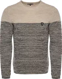 Herren Strick-Pullover Rundhals mit Logopatch Männer Winter-Pullover stylischer Herren Strick-Pulli warmer Männer Pulli Grobstrick Herren Basic Longsleeve Sweatshirt sweater K-114 Beige M