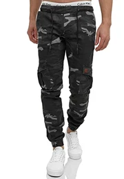 Herren Chino Pants Jeans Skinny Fit Modell 3301 (32, Schwarz Camouflage)