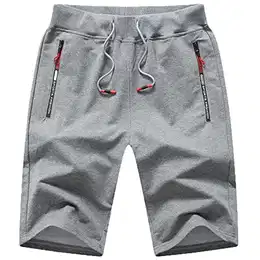 Kurze Hosen Herren Shorts Sommer Baumwolle Sport Gym Shorts Kurze Sporthose Herren Shorts mit Reißverschlusstaschen und Elastischer Taille Grau M