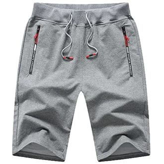 JustSun Kurze Hosen Herren Shorts Sommer Sport Gym Shorts mit Reißverschlusstaschen und Elastischer Taille Grau
