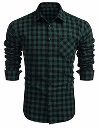 Herren Kariertes Hemd Karohemd Langarm Trachtenhemd Freizeit Business Party Shirt Lamgarmhemd Grün M