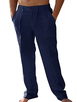 Gemijacka Hose Herren Lange Leinenhose mit Seitentaschen Loose Fit Sommerhose mit Weiten Beinen