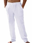 Gemijacka Hose Herren Lange Leinenhose mit Seitentaschen Loose Fit Sommerhose mit Weiten Beinen Weiß
