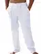 Gemijacka Hose Herren Lange Leinenhose mit Seitentaschen Loose Fit Sommerhose mit Weiten Beinen Weiß M