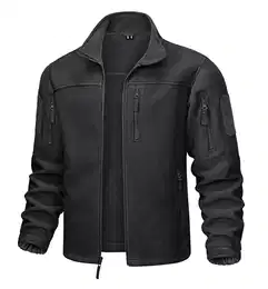 Herren Winter Fleecejacke Voll Reißverschluss Tactical Armee Jacken Männer Outdoor Übergangsjacke Dick Militärische Wanderjacke Sport Freizeit Windbreaker Schwarz M