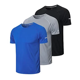3er Pack Sport Tshirts Herren Funktionsshirt Sportshirt Schnelltrocknend Atmungsaktiv Sport Shirt Männer Laufshirt Kurzarm Trainingsshirt Herren(520-Black Gray Blue-M)