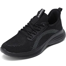 Unisex Straßenlaufschuhe Laufschuhe Herren Damen Turnschuhe Sneaker Atmungsaktiv Sportschuhe rutschfest Joggingschuhe Walkingschuhe Freizeitschuhe(Schwarz,43 EU)