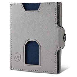 ® Slim Wallet mit XXL Münzfach und RFID-Schutz I Leder Geldbeutel I Mini Geldbörse für Herren und Damen I Kartenetui Echtleder Karten Portemonnaie klein I Kreditkartenetui Grau