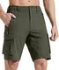 Comallan Herren Sommer Freizeit Shorts Wanderhose Outdoorhose Jogginghose Trekkinghose Softshellhose Funktionshose Cargohose/Leichte Trockend Wasserdicht mit Taschen-Olivgrün M