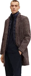 Herren 2-in-1 Wollmantel 1032505, 30506 - Blue Brown Boucle Wool Check, XXL