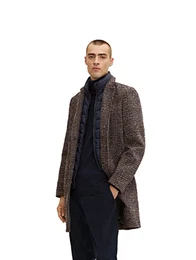 Herren Wollmantel 1032505, 30506 - Blue Brown Boucle Wool Check, M