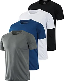 4er Mesh Funktionsshirt Herren Laufshirt Kurzarm Männer Schnelltrocknend Atmungsaktiv Sport Shirt Sportshirt Trainingsshirt Weiß Schwarz Grau Navy - L