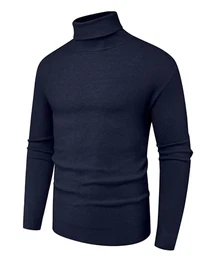 Rollkragenpullover Herren Klassischer Männer Bequem Langarmshirt Feinstrick Warmer Winter Pullover Pulli mit Rundhalsausschnitt für Männer (Marineblau, M)