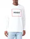 HUGO Herren Delery Sweatshirt aus Baumwoll-Terry mit rot eingerahmtem Logo Weiß M