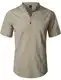 LucMatton Sommerhemd Herren, aus Baumwolle, Leinen, Kurzarm, casual Henley-Hemd, leichte Sommer-Oberbekleidung für den Strand, mit Stehkragen, khaki, M