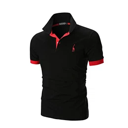 Baumwolle Poloshirt Herren Kurzarm Basic T-Shirt Freizeit Polohemd Schwarz M