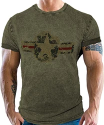 T-Shirt für den US-Army Fan im Washed Jeans Look USAF Dunkelgrün