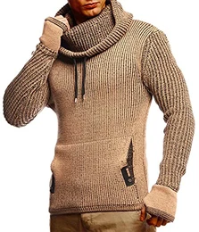 Herren Pullover Pulli Strickpullover mit Schalkragen Winterpullover Slim Fit Braun Ecru XXX-Large