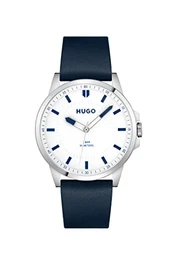 Analog Quarzuhr für Herren mit Marinblaues Lederarmband - 1530245