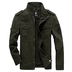 MERCIYD Herren Übergangsjacke Militär Jacke Stehkragen Fliegerjacke Bomber Jacke Multi Taschen Armeejacke Feldjacke Armeegrün
