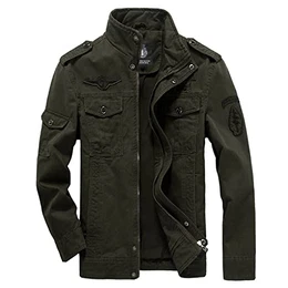Herren Übergangsjacke Militär Jacke Stehkragen Fliegerjacke Baumwolle Bomber Jacke Multi Taschen Armeejacke Feldjacke (M, Armeegrün)