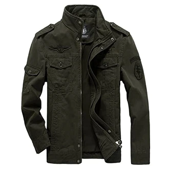 MERCIYD Herren Übergangsjacke Militär Jacke Stehkragen Fliegerjacke Bomber Jacke Multi Taschen Armeejacke Feldjacke Armeegrün