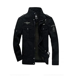 MERCIYD Herren Übergangsjacke Militär Jacke Stehkragen Fliegerjacke Bomber Jacke Multi Taschen Armeejacke Feldjacke Schwarz