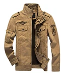 MERCIYD Herren Übergangsjacke Militär Jacke Stehkragen Fliegerjacke Bomber Jacke Multi Taschen Armeejacke Feldjacke Khaki