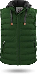 Herren Weste Steppweste mit Swaet Kapuze und Stehkragen - Outdoor Weste mit Wasserdichten Reißverschlüssen Farbe Oliv Größe M