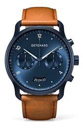 SORPASSO Chronograph Dark Blue Herren-Armbanduhr Analog Quarz Lederarmband Braun