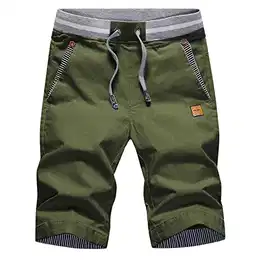 Kurze Hosen Herren Shorts Sommer Shorts Chino Baumwolle mit Tunnelzug Grün M