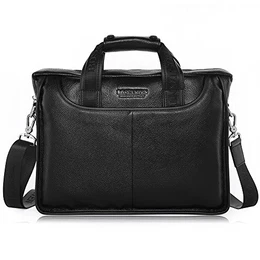 Herren Leder Aktentasche Laptoptasche Schultertasche Henkeltasche Designer Bürotasche (Schwarz Groß-New)