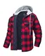 MAGCOMSEN Herren Thermohemd Warme Kariertes Frühling Shirt Hoodie Gesteppt Plaid Hemd Abnehmbar Kapuze Flanellhemd Herren Winter Fleece Hemdjacke mit Große Taschen Rot Dunkelblau M