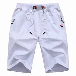 Kurze Hose Herren Shorts Sommer Jogginghose Kurz Baumwolle Gym Sweat Shorts Herren Sport Fitness Training Shorts Weiß M