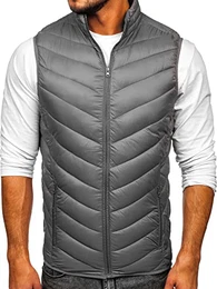 Herren Weste mit Stehkragen Steppweste Bodywarmer Daunenweste Reißverschluss Ärmellose Sportweste Zip Wärme Freizeit Outdoor Style 13073 Grau M [1U1]