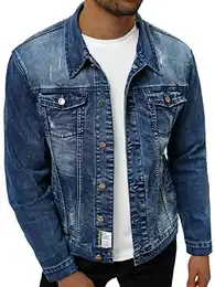 Herren Jeansjacke Jacke Jeans Winterjacke Gefüttert Übergangsjacke Herbstjacke Vintage Herrenjacke Winter Übergangs Denim Bikerjacke Sherpa Jacket Übergangs NB/MJ500BSZ DUNKELBLAU M