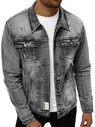 Herren Jeansjacke Jacke Jeans Winterjacke Gefüttert Übergangsjacke Herbstjacke Vintage Herrenjacke Winter Übergangs Denim Bikerjacke Sherpa Jacket Übergangs NB/MJ500GZ GRAU M
