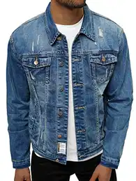 Herren Jeansjacke Jacke Jeans Winterjacke Gefüttert Übergangsjacke Herbstjacke Vintage Herrenjacke Winter Übergangs Denim Bikerjacke Sherpa Jacket Übergangs NB/MJ500BZ BLAU M