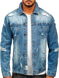 BOLF Herren Jeansjacke Übergangsjacke [4D4] Hellblau
